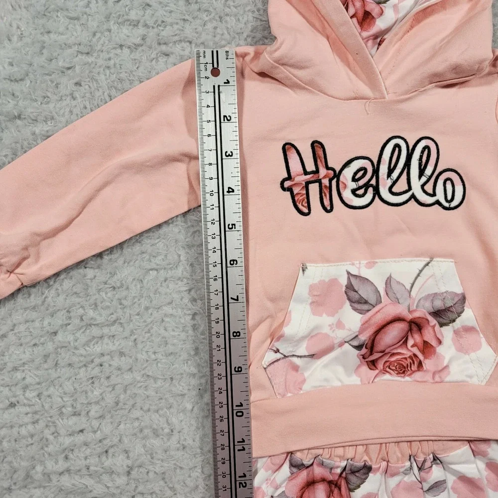 Hello Floral Hoodie and Pants Set Infant 3-6 months Pink Rose Print 2PC